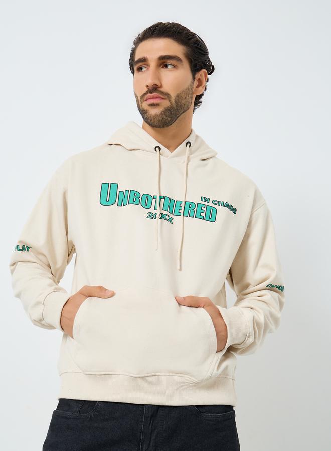 Styli Men Cream Graphic Print Relaxed Fit Hoodie - Image 3